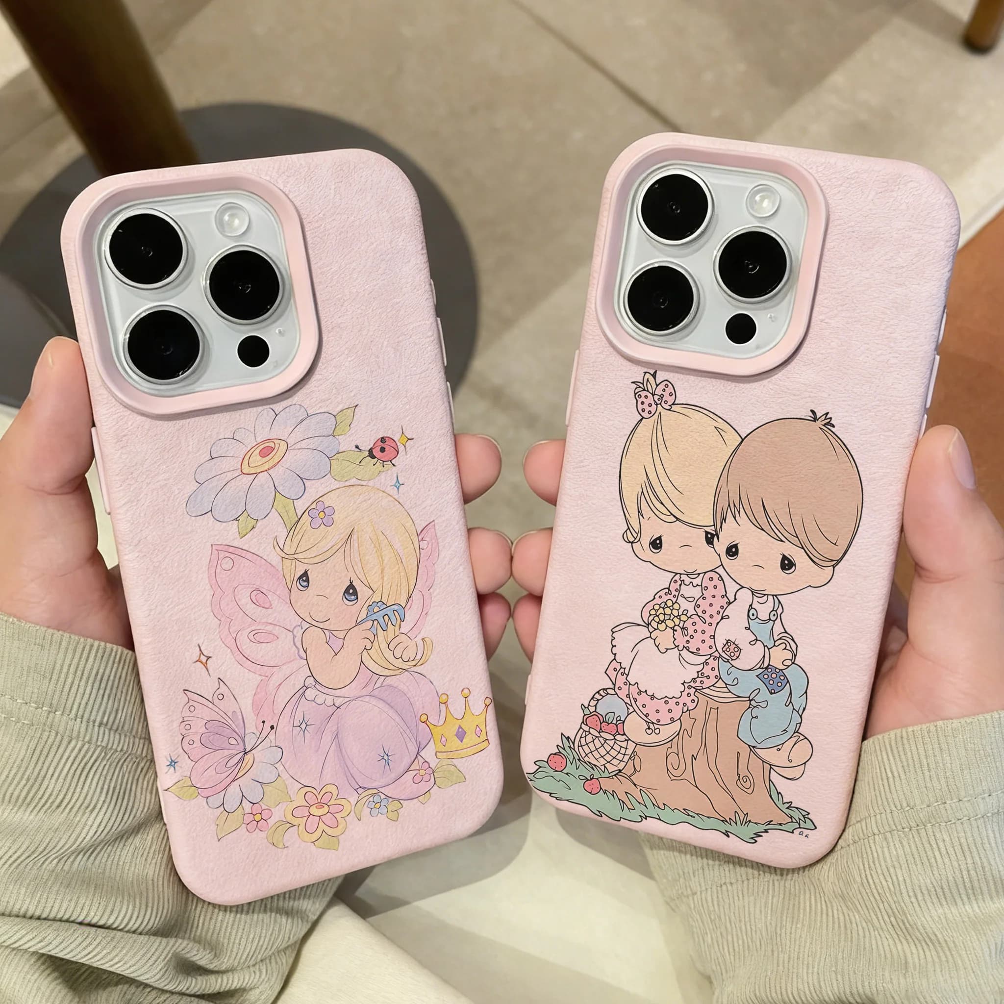 Custodia per telefono in pelle con motivo litchi Cartoon P-Precious M-Moments per iPhone 17 16e 16 15 14 13 12 11 Air Pro Max Plus X XR XSMax