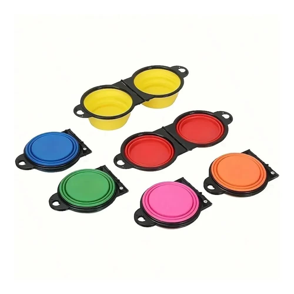 Accessori per Cani, Set da 10 Pezzi, Sistema di Ciotole Doppie Pieghevoli Leggere, Un Must-Have 2 in 1, Ciotola Pieghevole Sospesa per Cibo e Acqua per Cani