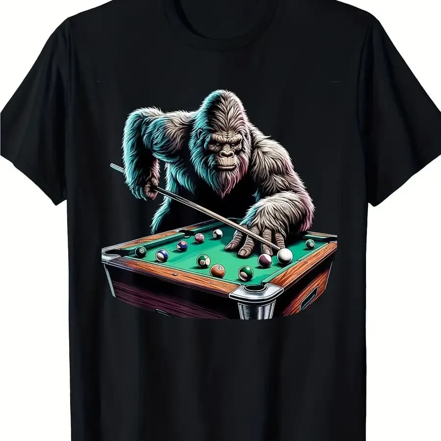 [Maglietta grafica] Maglietta grafica divertente da uomo 100% Fun Sasquatch Pool Player a maniche corte nera con design vivace a tema biliardo casual