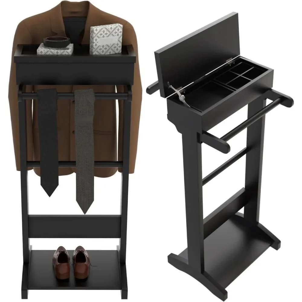 Appendiabiti in legno con ripiano per scarpe, appendiabiti e porta cappelli, porta abiti da uomo con organizer, espositore salvaspazio