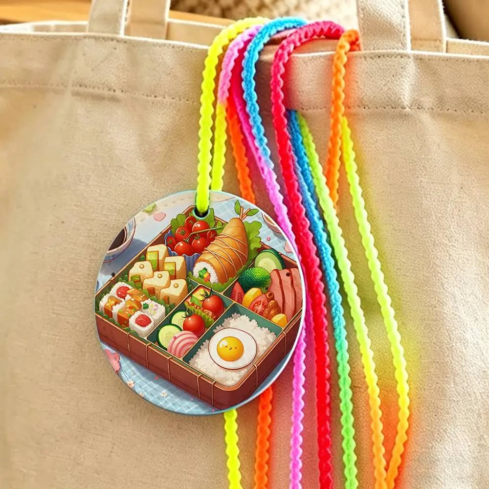 Etichetta per bagaglio in pelle con scritta 'A Delicious Lunch', porta nome e indirizzo per valigie, bagagli e borse da viaggio