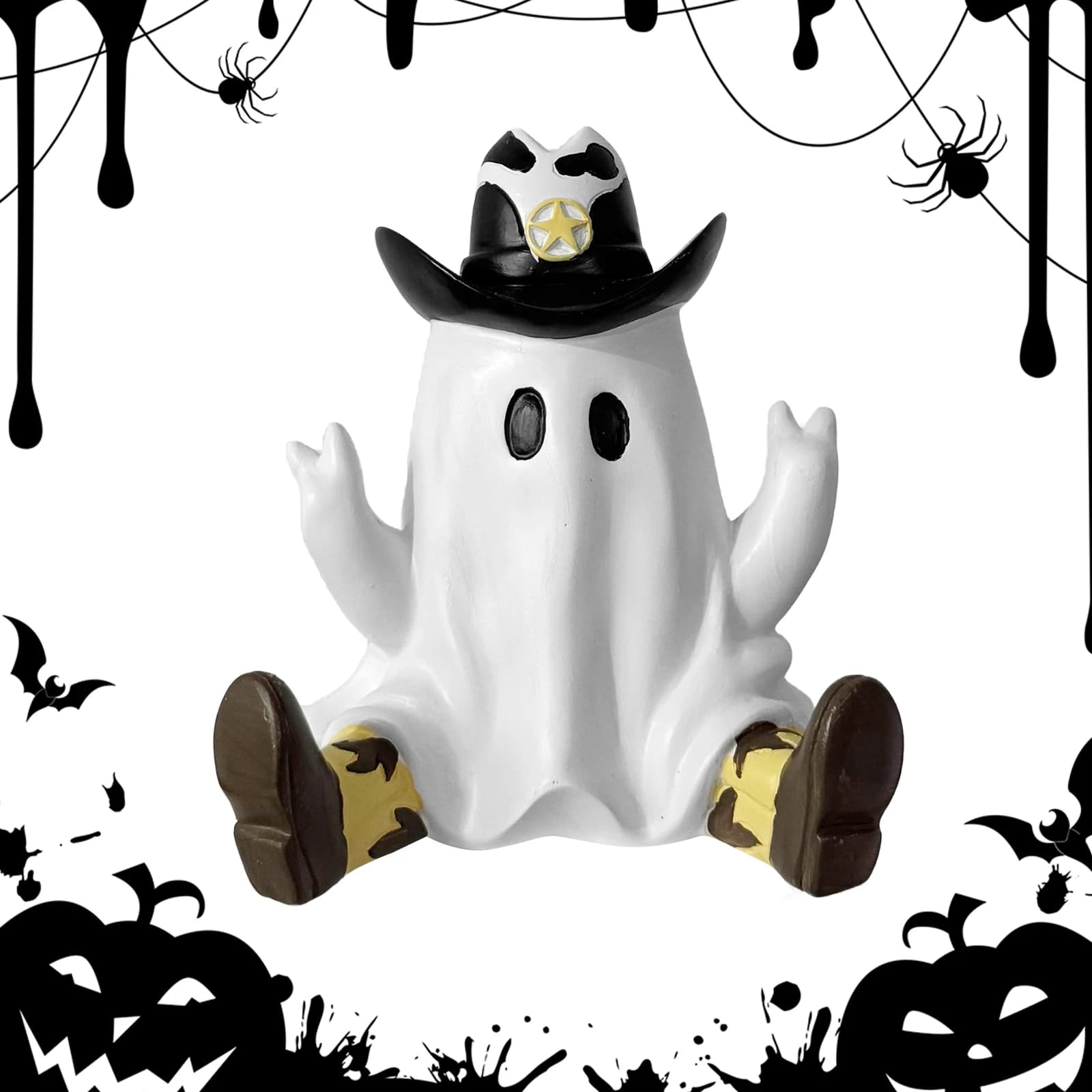 Ornamenti per statue di spettro da cowboy con stivali Mini ornamenti di fantasmi Ornamenti di fantasmi di Halloween per il giardino all'aperto della casa di Halloween
