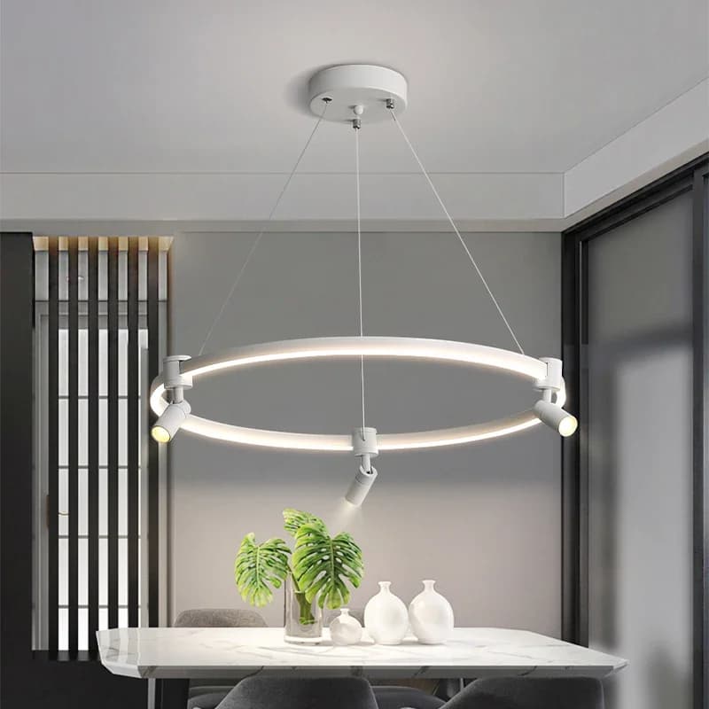 Modern postmodern creative black white restaurant hanging lamp living room bedroom chandelier ring with tilt adjustment house De