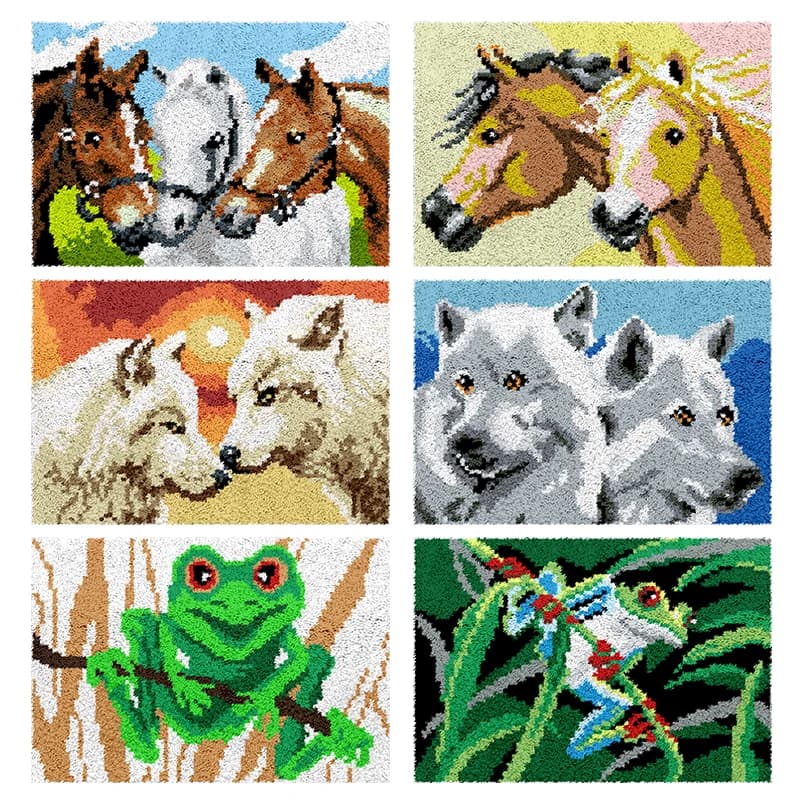 kit gancio di chiusura liquidazione Cavallo lupo delfino Gancio di chiusura Tappeti Animale Uncinetto Kit di arazzi da parete Tappeto fai da te filato da ricamo