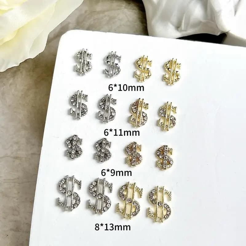 10 pezzi nuovi dollari in lega creativa pendenti per unghie valuta simulata mini strass intarsiati decorazioni per unghie per parti di unghie fai da te