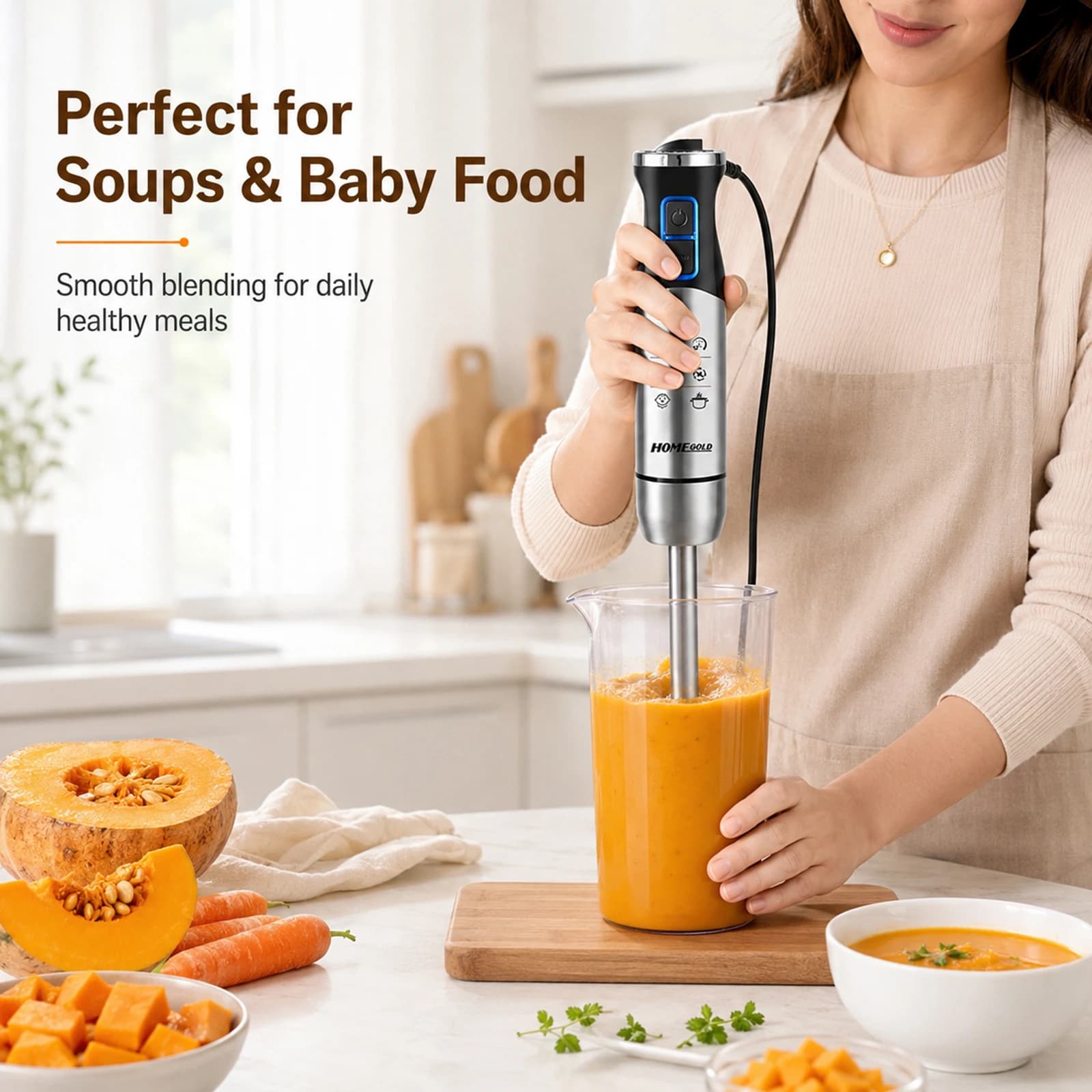 SIHAO 1000W Immersion Hand Blender 4 in 1 Powerful Stick Blender Mixer 16 Speeds Adjustable for Protein Shakes Whipped Cream