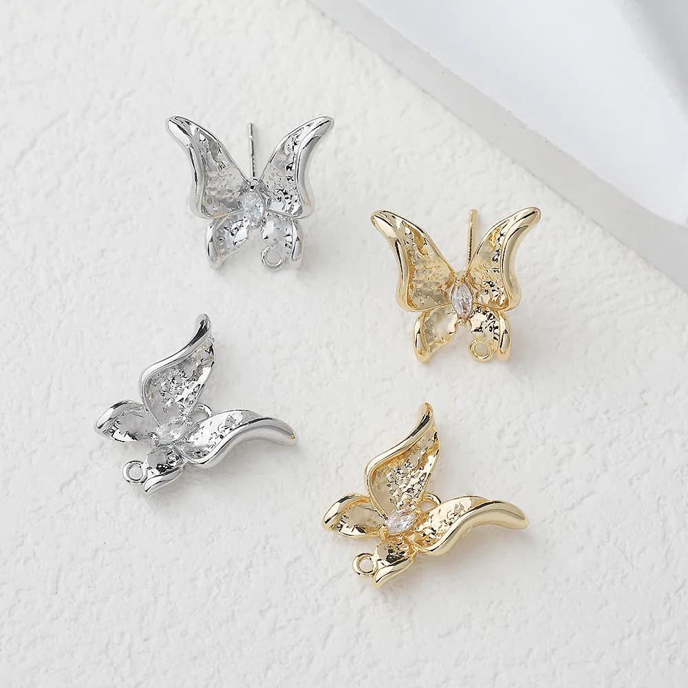 2 pcs delicate butterfly button earrings diy pendant jewelry creation results supplies accessories plated gold 14k 16 * 17mm