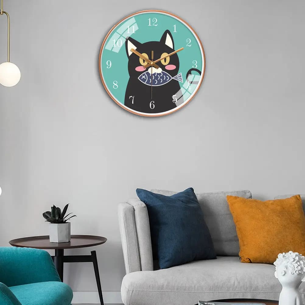 Orologio da parete con animali dei cartoni animati, orologio da appendere con stampa di gatti, orologio silenzioso da camera, orologio decorativo da parete elegante, moderno e semplice