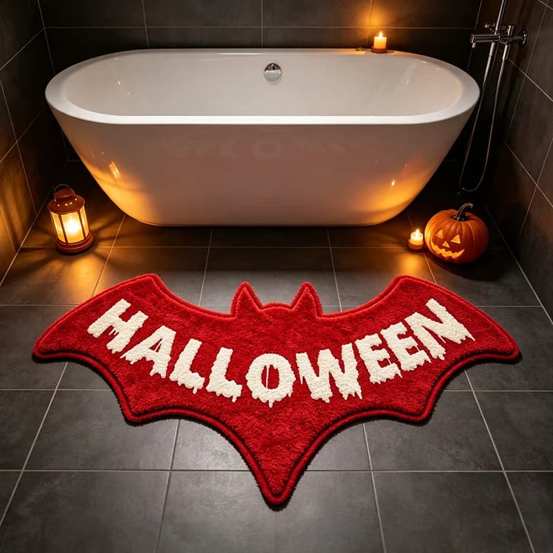 VIKAMA Gothic Halloween Bat Carpet Soft Plush Non Slip Bath Mat Absorbent Doormat Bedroom Indoor Holiday Party Decor Rug