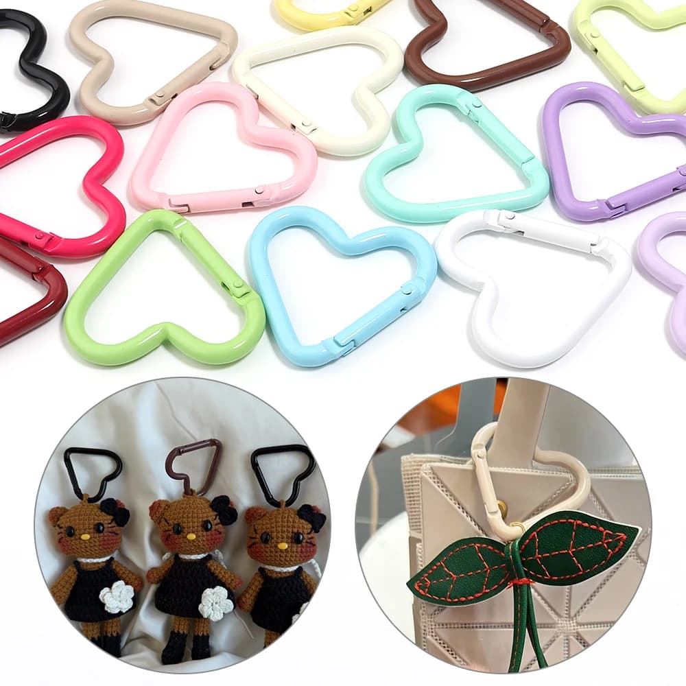 5 Pezzi Moschettoni Colorati a Forma di Cuore in Lega di Alluminio, Anelli Portachiavi, Ganci a Molla, Fibbie per Creazione di Gioielli