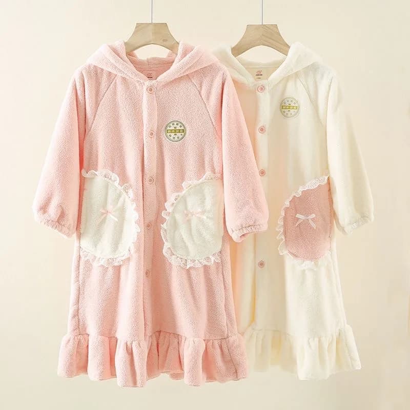 Winter Flannel Pijama for Girls, Soft and Breathable, Bathrobe with Princess Theme Hood