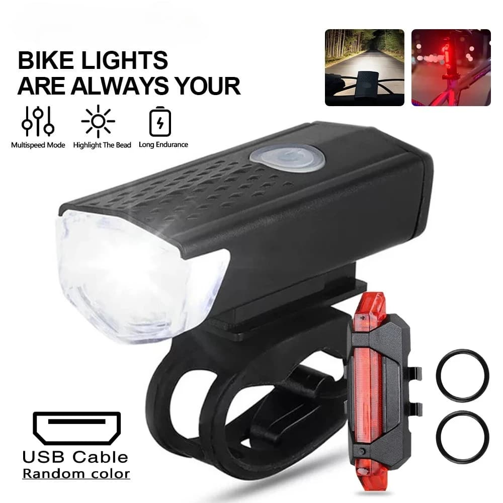 Set di luci per bici USB ricaricabile faro per bicicletta fanale posteriore MTB lampada anteriore posteriore accessori per torcia da ciclismo