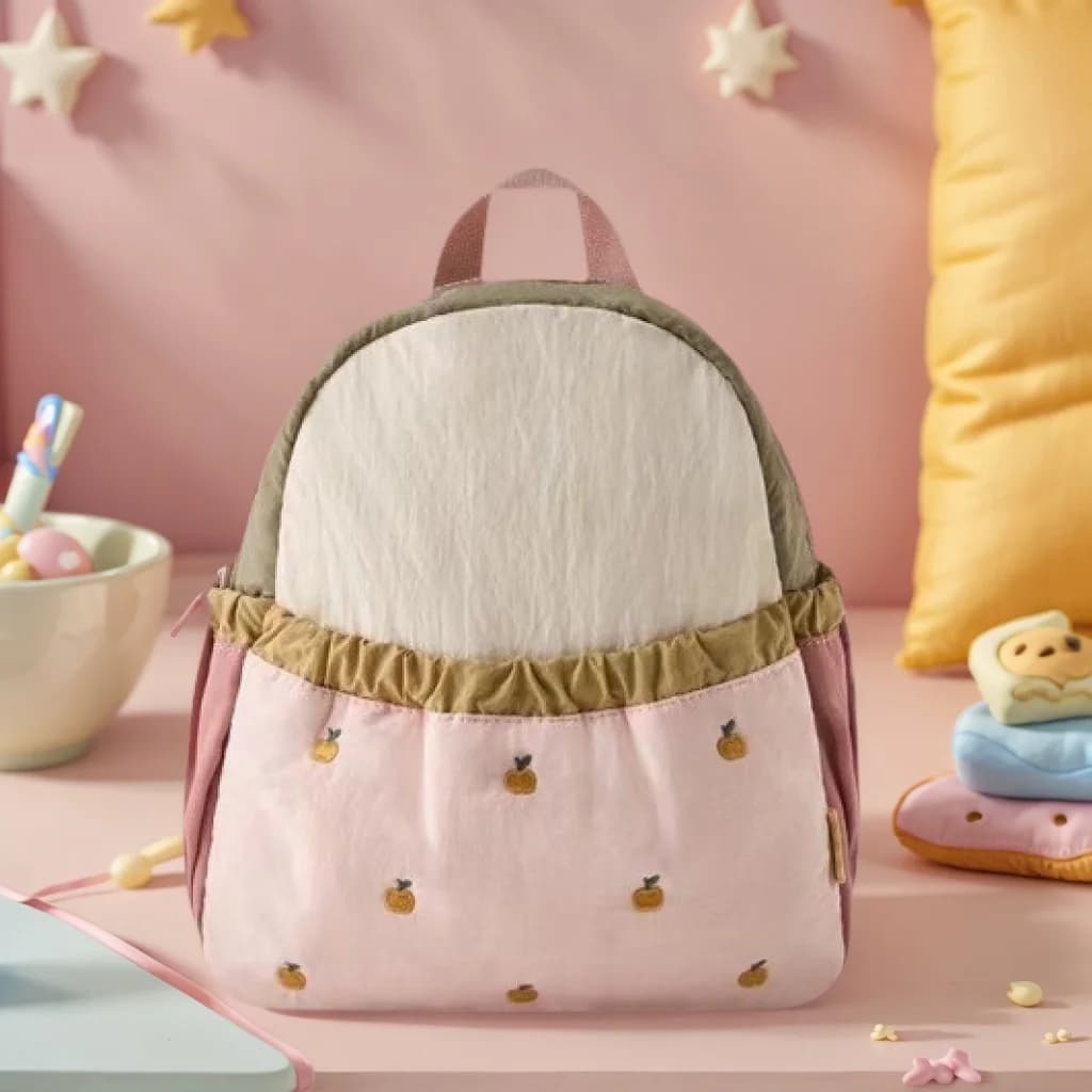 Simpatico zaino alla moda per l'asilo, borsa da viaggio per bambini, zaino con ricamo a forma di piccola mela, borsa da scuola leggera per bambini