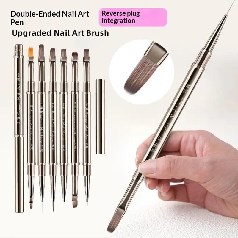 Double Head Nail Art Brush Metal Handle UV Gel Liner Painting Pen Crystal Acrylic Manicure Tool