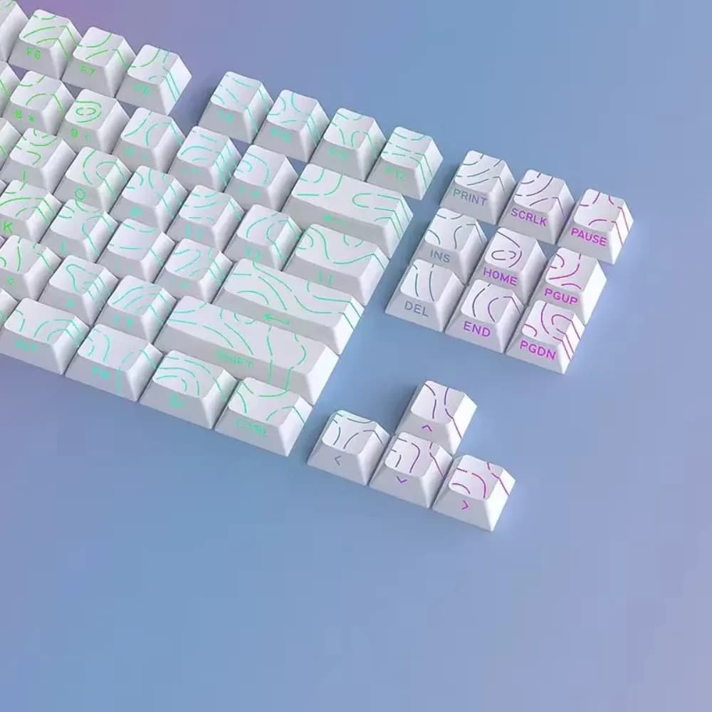 97 Keys PET Mechanical Keyboard Keycaps Sidelit Light White Contour Lines Double Shot Keycaps Translucent Cherry Profile