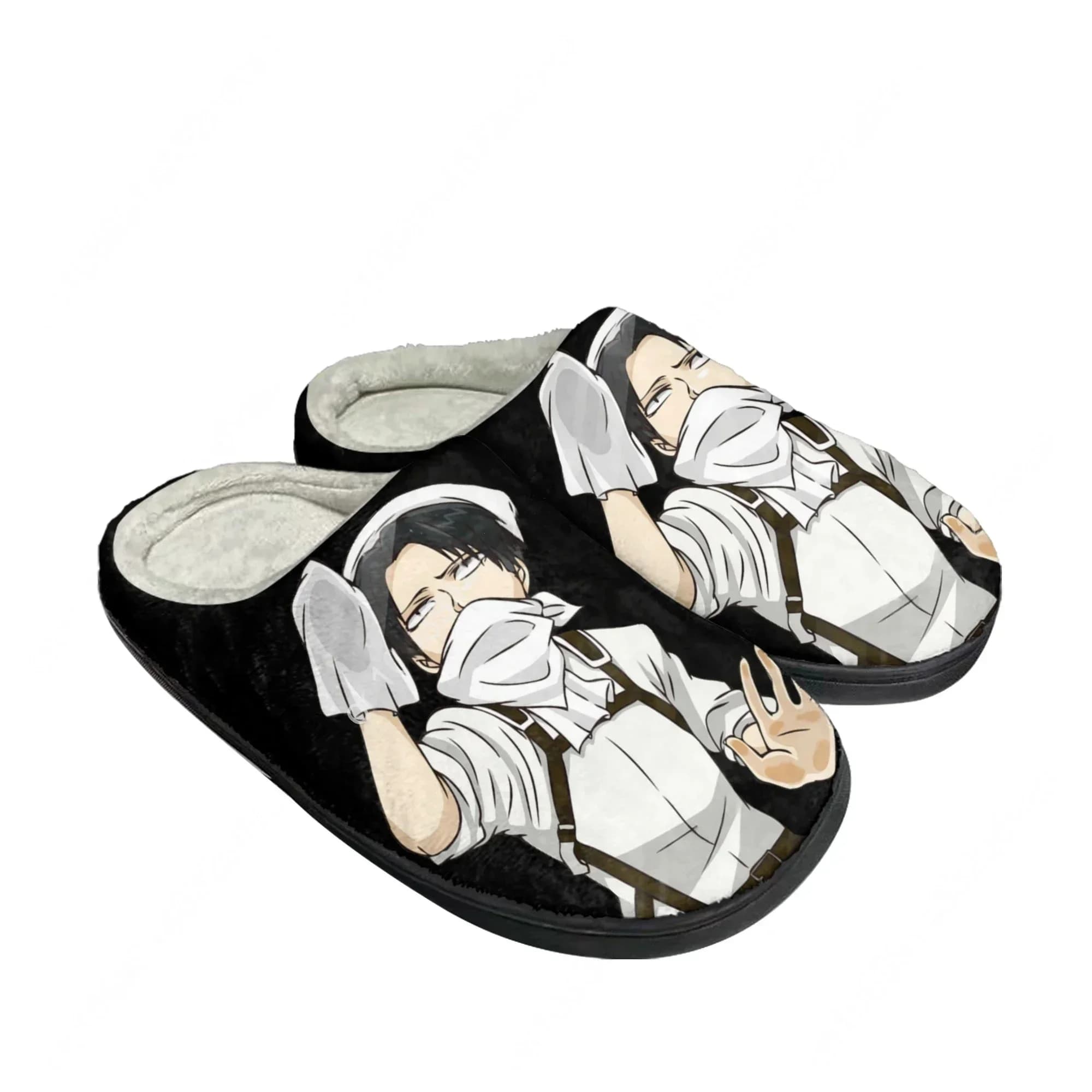 Pantofole Personalizzate in Cotone di Attack on Titan con Levi Ackerman, Sandali Casual in Peluche per Uomo e Donna, Scarpe Termiche Calde