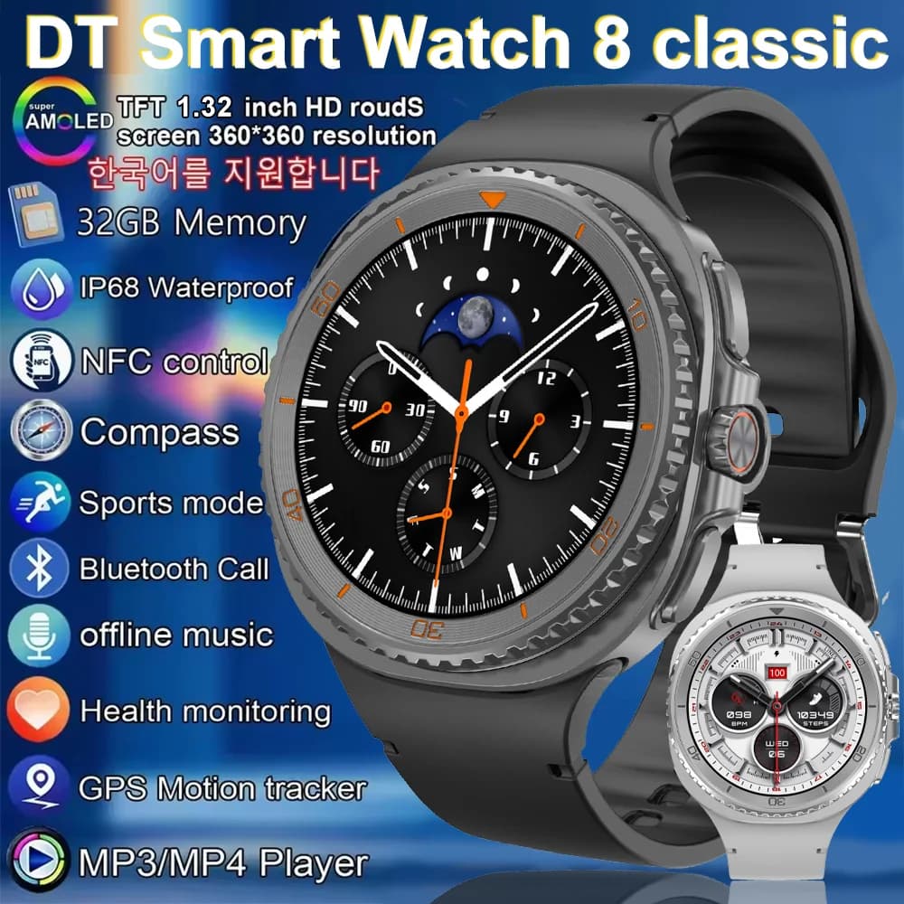 Smartwatch 2026 Watch 8 Ultra Classic Originale per Uomo, Display AMOLED, Navigazione GPS, NFC, Impermeabile 3ATM, Monitoraggio Sport e Nuoto