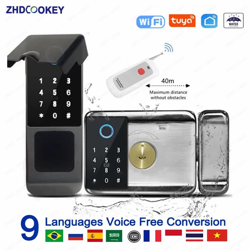 Smart Lock Tuya impermeabile esterno con telecomando IC Card Tastiera digitale Serratura di sicurezza biometria elettronica per porta del cancello