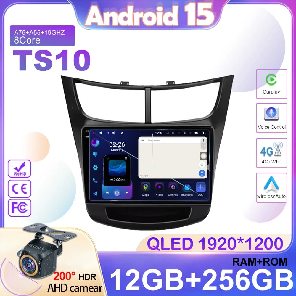 Autoradio Android 15 Per Chevrolet Sail Aveo 2015 - 2019 Navigazione GPS Video Carplay Auto Stereo Lettore Multimediale 5G Wifi 2din