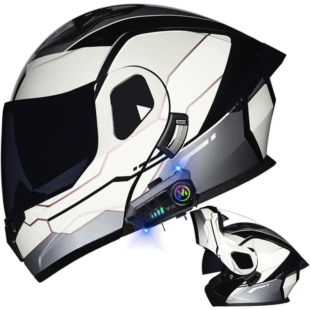 Casco Moto Bluetooth Omologato DOT con Doppia Visiera Integrale Sollevabile, Casco Moto con Doppia Visiera Integrata