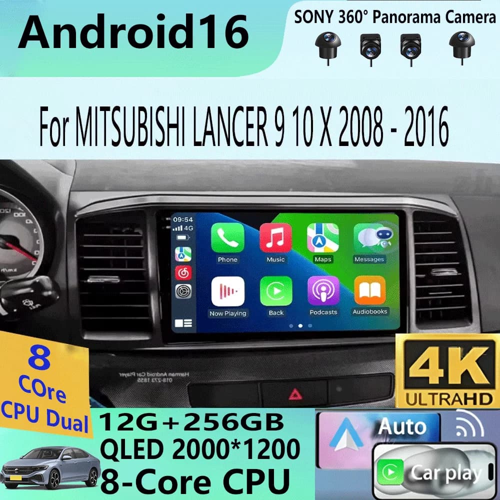 Autoradio Android 16 da 9 Pollici con GPS e Carplay per MITSUBISHI LANCER 9 10 X 2008-2016
