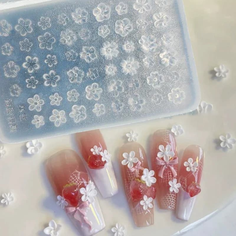 Silicone Nail Art Mold Flower French Style Five-petaled Flowers 3D Relief Nail Template Nail Art Decorations Manicure Tool