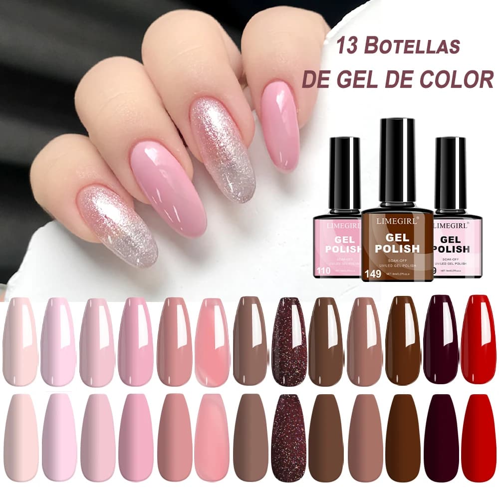 Limetgirl Set di smalti per unghie in Gel da 8Ml rosa marrone rosso serie salone di lunga durata Set di Gel per Nail Art professionale fai da te per principianti