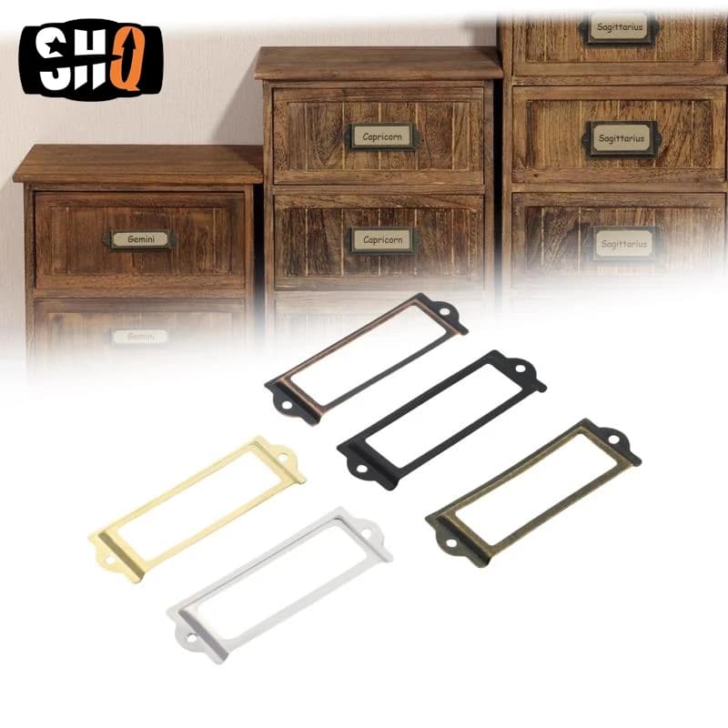 10 pz/4 pz Ottone Antico D'oro Etichetta In Metallo Tirare Telaio Maniglia File Nome Titolare Della Carta Per Mobili Armadio Cassetto scatola Caso Bin
