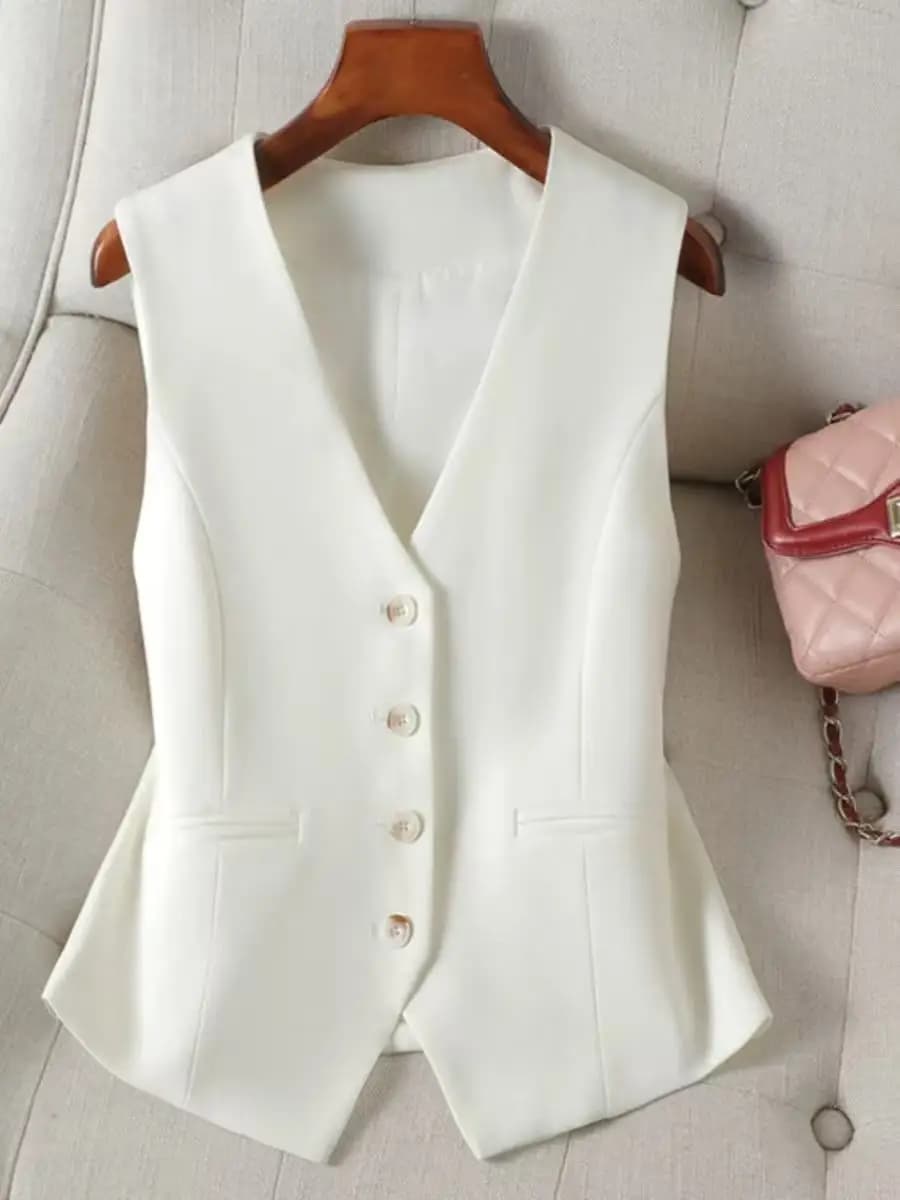 Gilet da lavoro formale da donna Gilet senza maniche con bottoni su misura Capispalla da ufficio professionale Top Slim Fit Professional