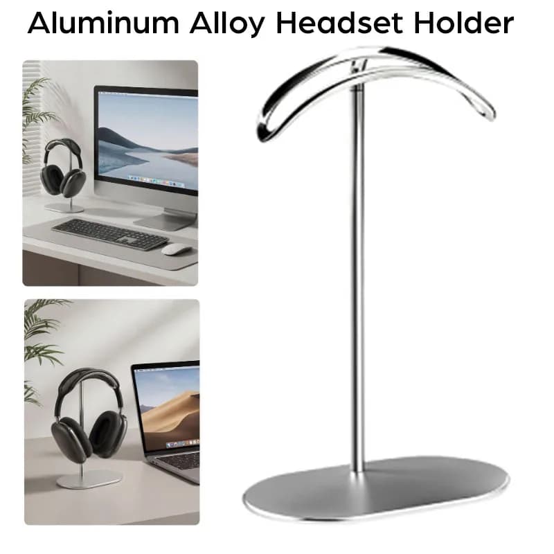 Aluminum Alloy Metal Curved Headphones Stand for Airpods Max Headset Holder Desktop Display Shelf with Anti-slip Base Space Savi