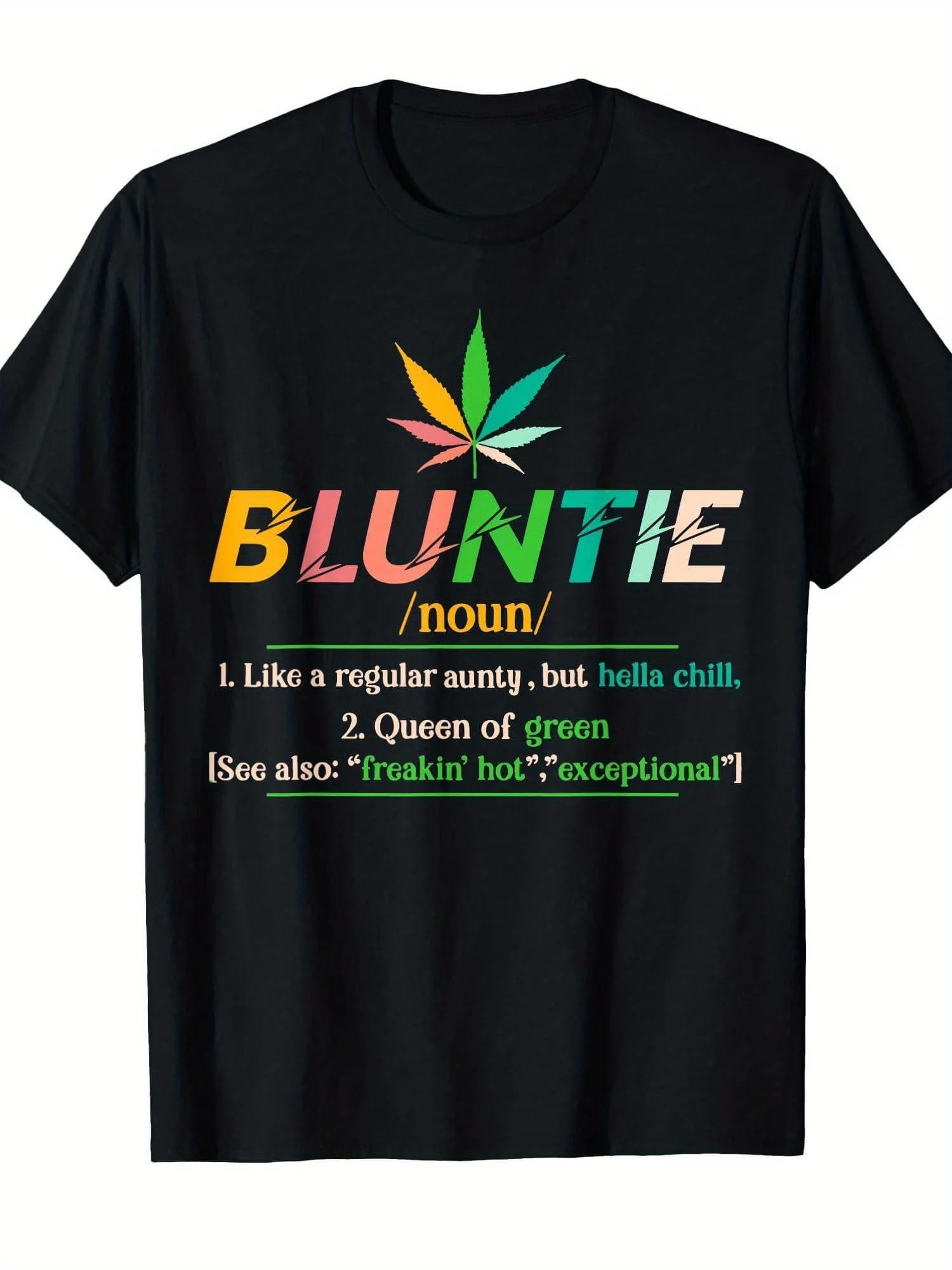T-shirt con motivo Auntie Tobacco 420 - Unisex, girocollo, manica corta, con design a foglia e sigaretta