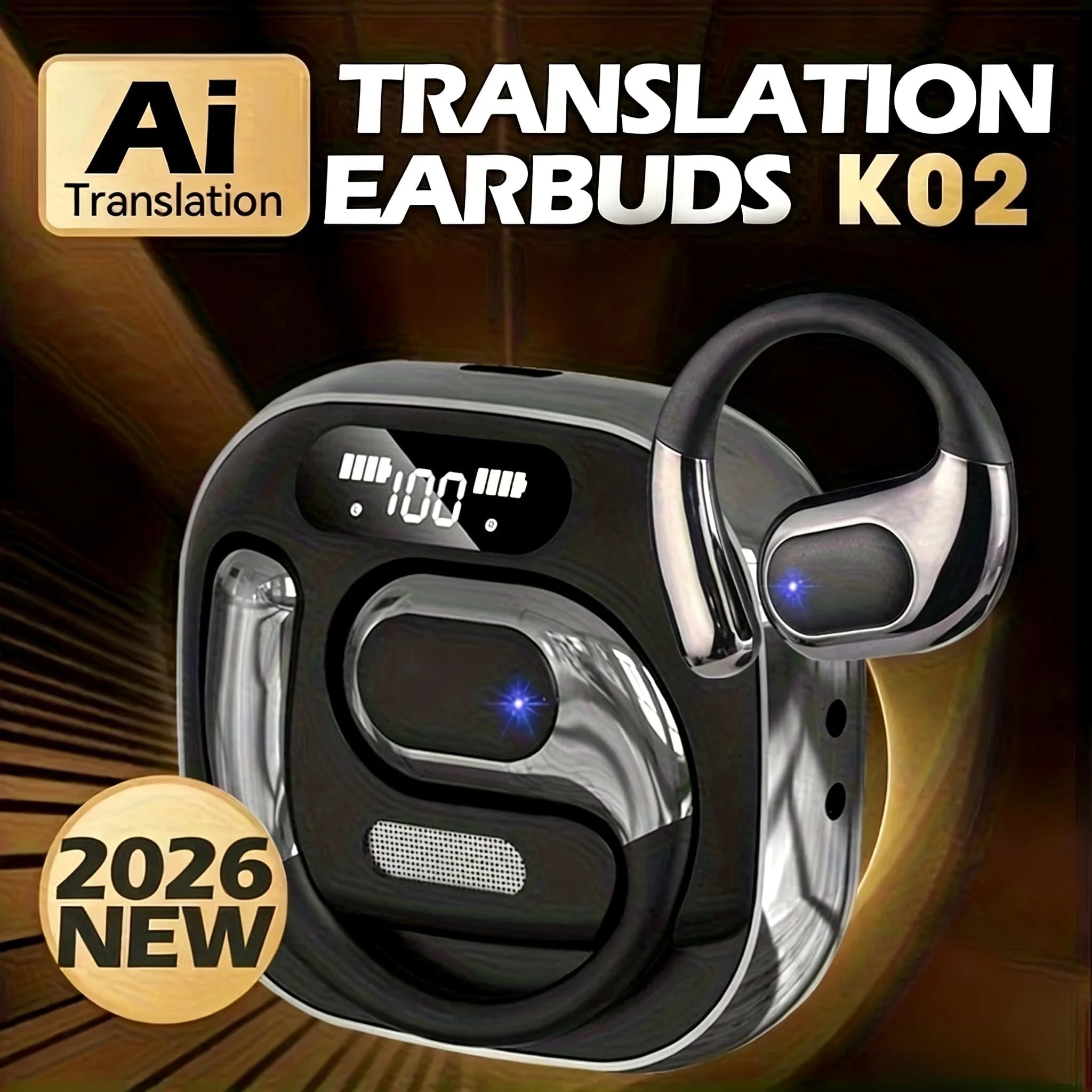 Auricolari Bluetooth Wireless K02 AI per Traduzione in Tempo Reale, Serie TWS, 100+ Lingue, Bassa Latenza, per Viaggi e Affari