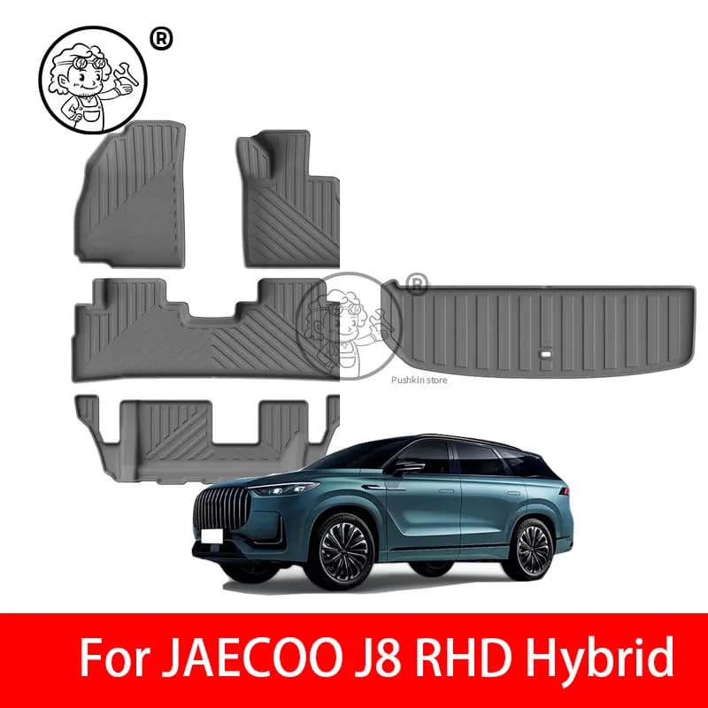 Tappetini RHD per Jaecoo J8 2025 2026 7 posti ibridi in TPE 3D, tappetini auto, tappetino bagagliaio e schienale impermeabile protettivo