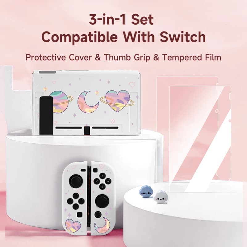Custodia Love Switch per Switch Oled/Ns - 3-in-1 Kit di accessori per interruttori con 1 guscio dell'interruttore, 2 protezioni dello schermo, 2 impugnature per pollice