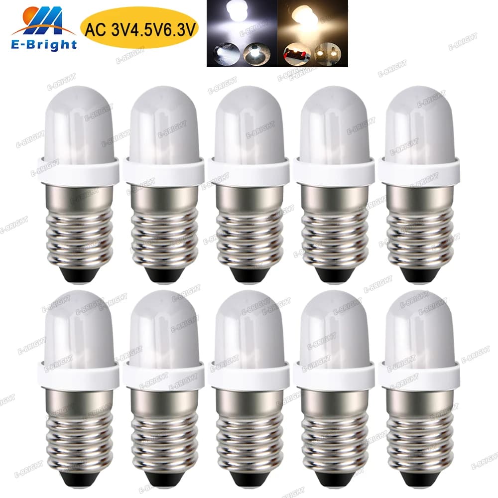 E10 Flashlights for Flashlights, 10 Pieces, AC 3V 4.5V 6V 6.3V, LED Bicycle Lights, Emergency, Work, Vehicles Radio, LED Light Miniature E10 Screw