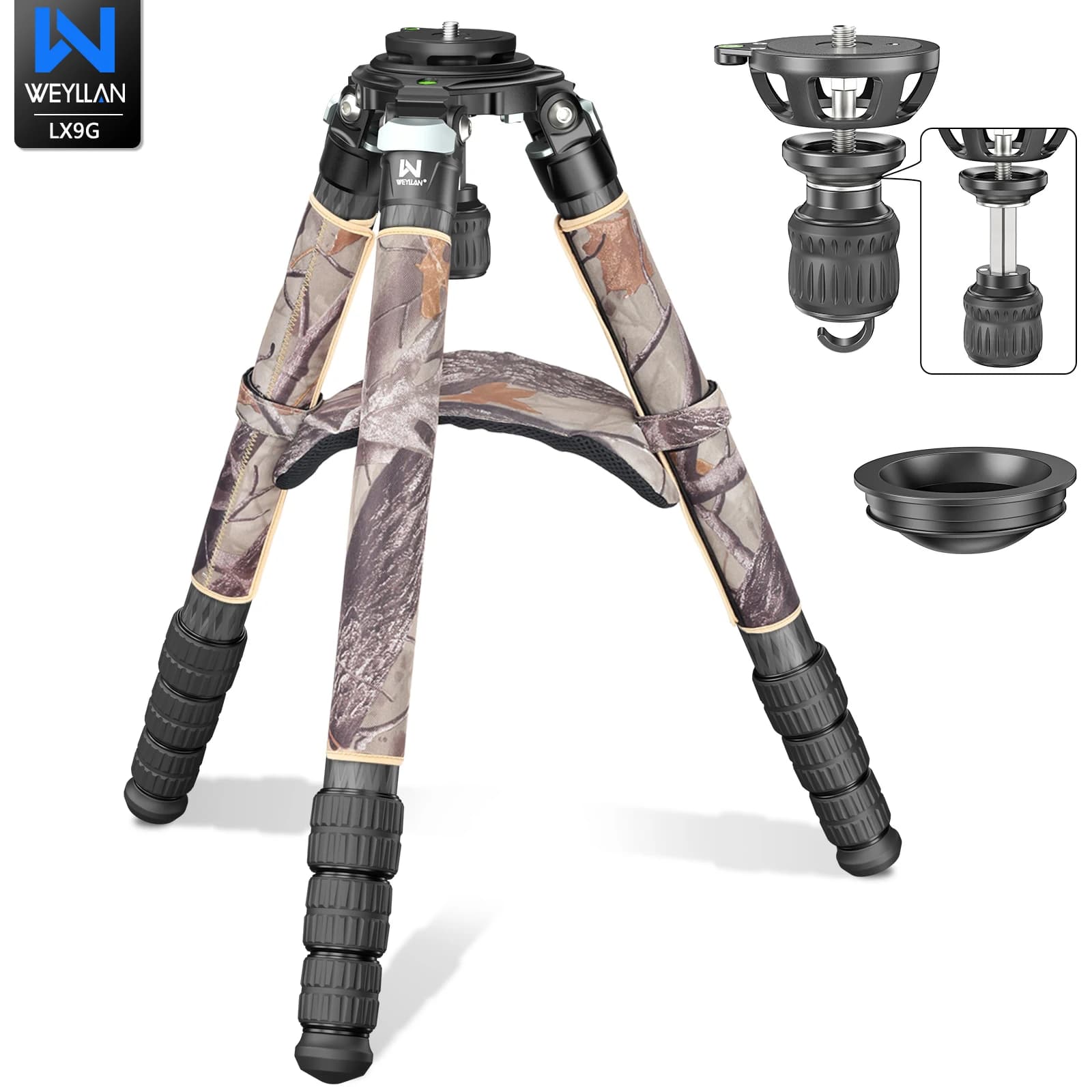 WEYLLAN Professional Carbon Fiber Tripod with 75mm Ball Base for Landscape Photography, Birdwatching and Open Travel
