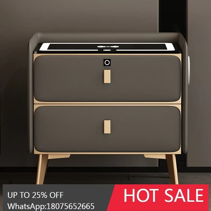 MJY New Smart Solid Wood Multi-Function Fingerprint Lock Home Bedside Table