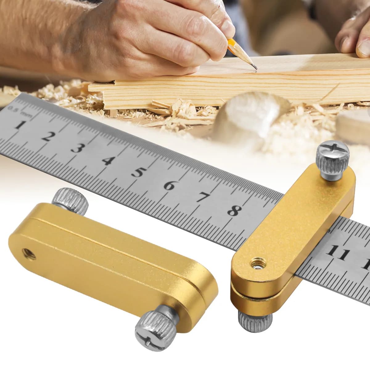 Blocco di posizionamento del righello in acciaio da 1 pezzo - Calibro per marcatura della linea per tracciatore per la lavorazione del legno per strumento di misurazione del righello di carpenteria
