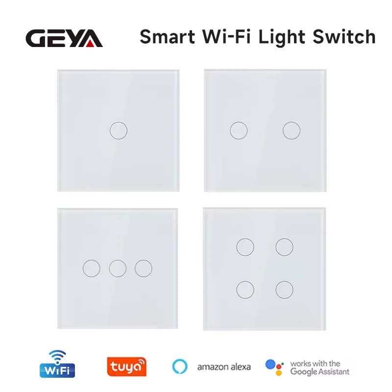 Interruttore a Muro WiFi Smart GEYA EU 1/2/3 Gang, Interruttore Touch per Luci Compatibile con Alexa e Google, Pannello in Vetro Temperato