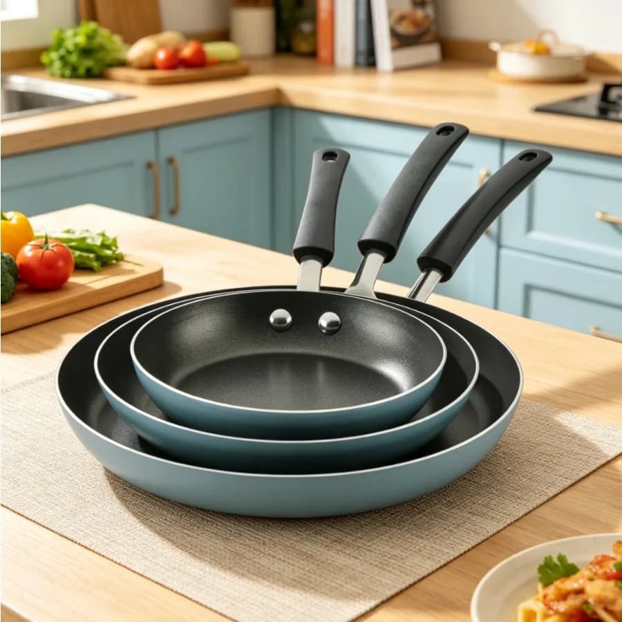 Easy Clean 3 Pcs Nonstick Frying Pan Set, Dishwasher Safe, 8 Inch, 9.75 Inch, 12 Inch, Aqua