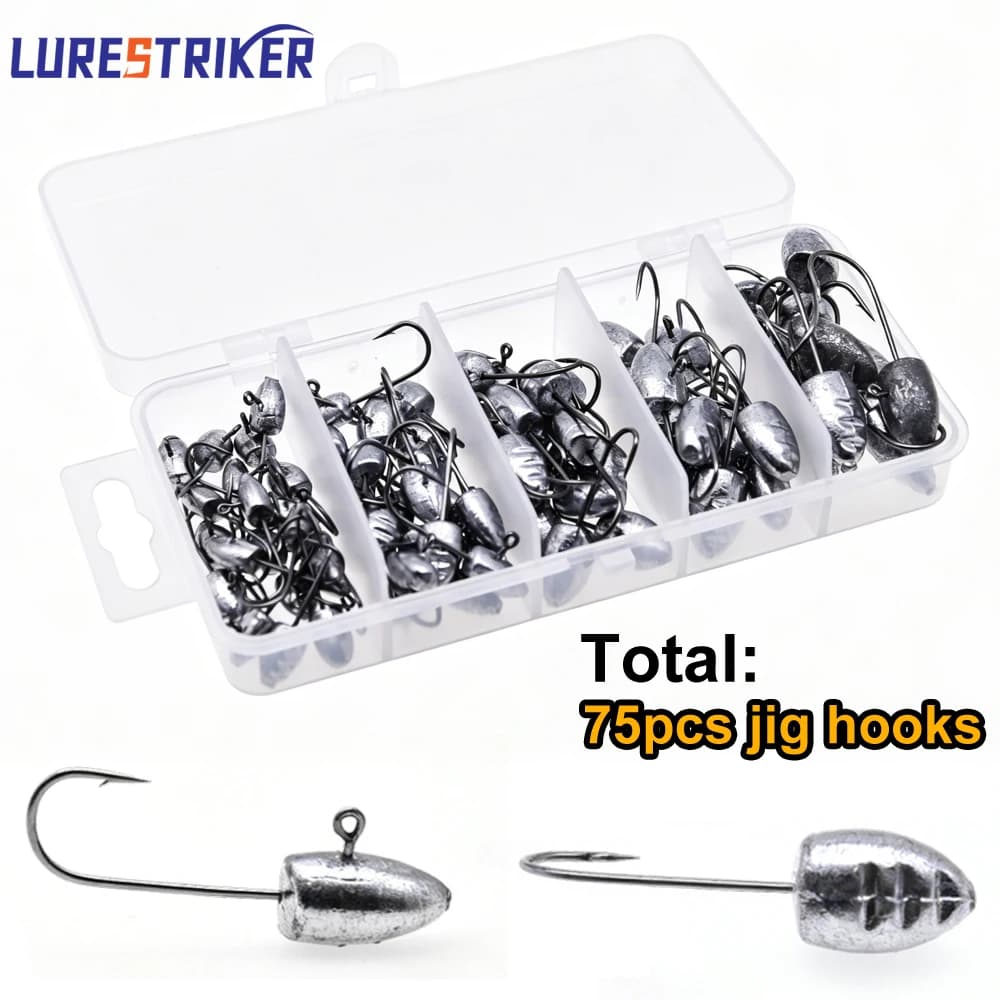 75pcs/box Exposed Oval Jig Head Jig Hooks 2g/3g/5g/7g/10g Ice Fishing Hook Raft Fishing Jig Head Hooks Micro Fishing Tackle set