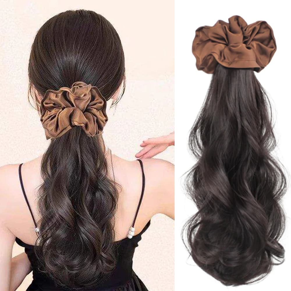 Extension per Coda di Cavallo Sintetica da 16 Pollici con Clip a Artiglio, Onda Grande, Riccioli, Nero Marrone, Capelli Finti per Donna, Uso Quotidiano e Feste