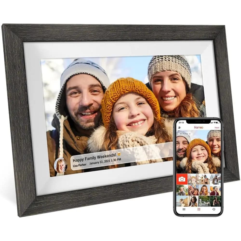 Cornice Digitale con Touchscreen IPS HD da 10.1 Pollici, Risoluzione 1280x800, Rotazione Automatica, Configurazione Semplice, Condivisione Foto e Video