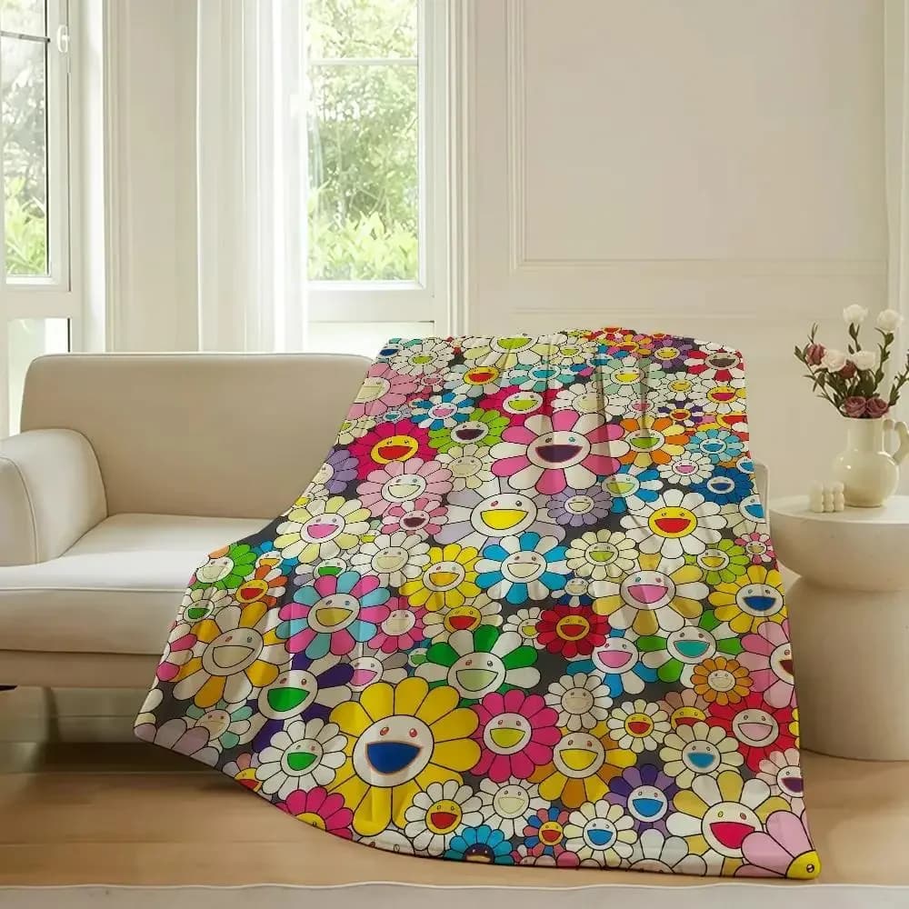 Coperta alla Moda con Stampa Takashi Murakami per Divano, Letto, Ufficio, Viaggio, Campeggio, Morbida e Calda per Relax, Lettura e Sonno