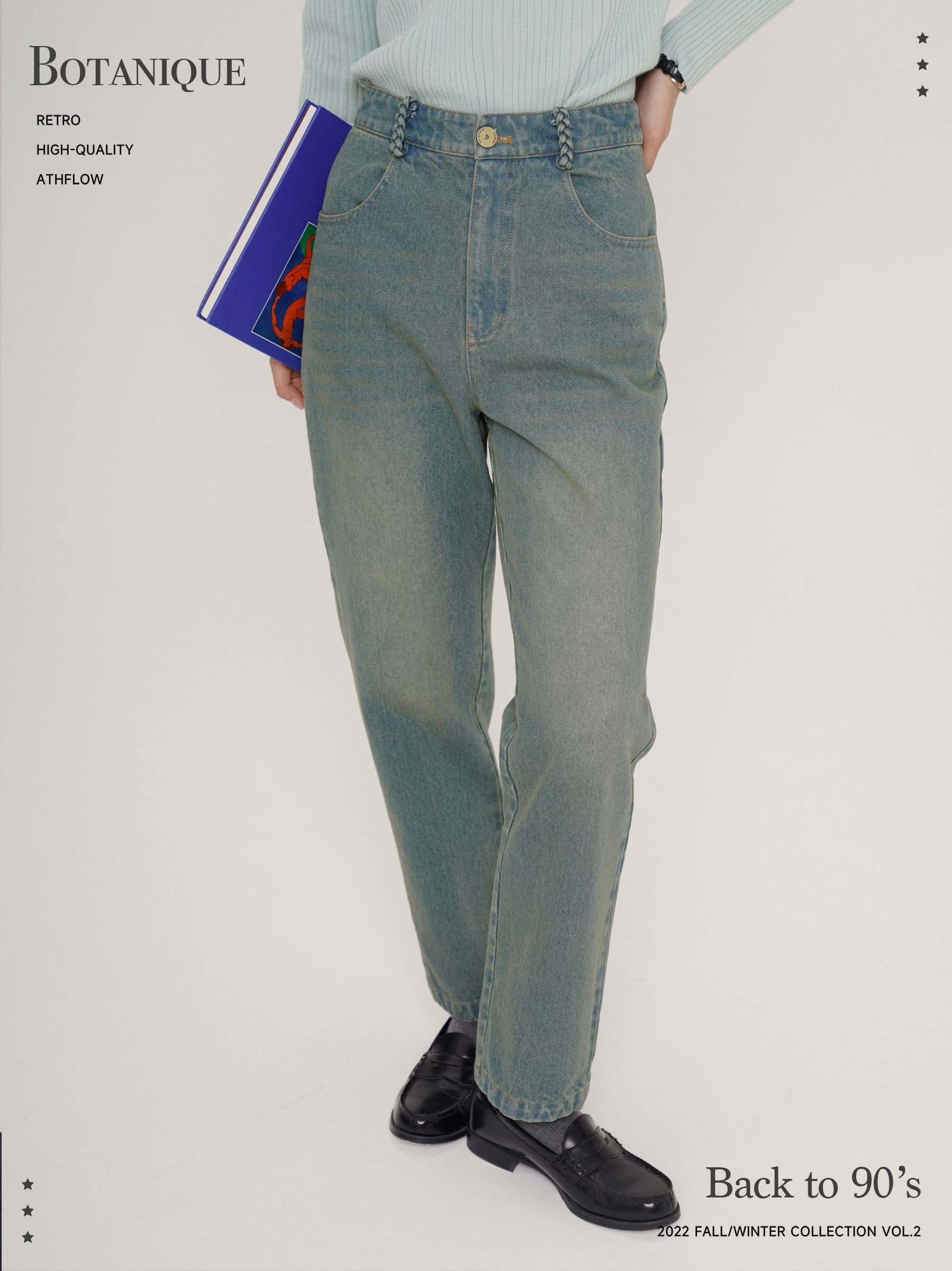 Botanique Vintage Waed Straight Leg Jeans Women's Twist Ear New 2024 Spring Summer Retro Sle Casual Fem Denim