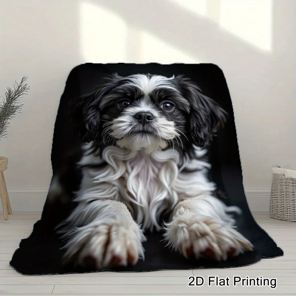 Coperta in flanella con stampa di cani Shih Tzu stile vintage, morbida e accogliente, in poliestere resistente, ideale per pisare in ufficio, viaggi, regalo perfetto