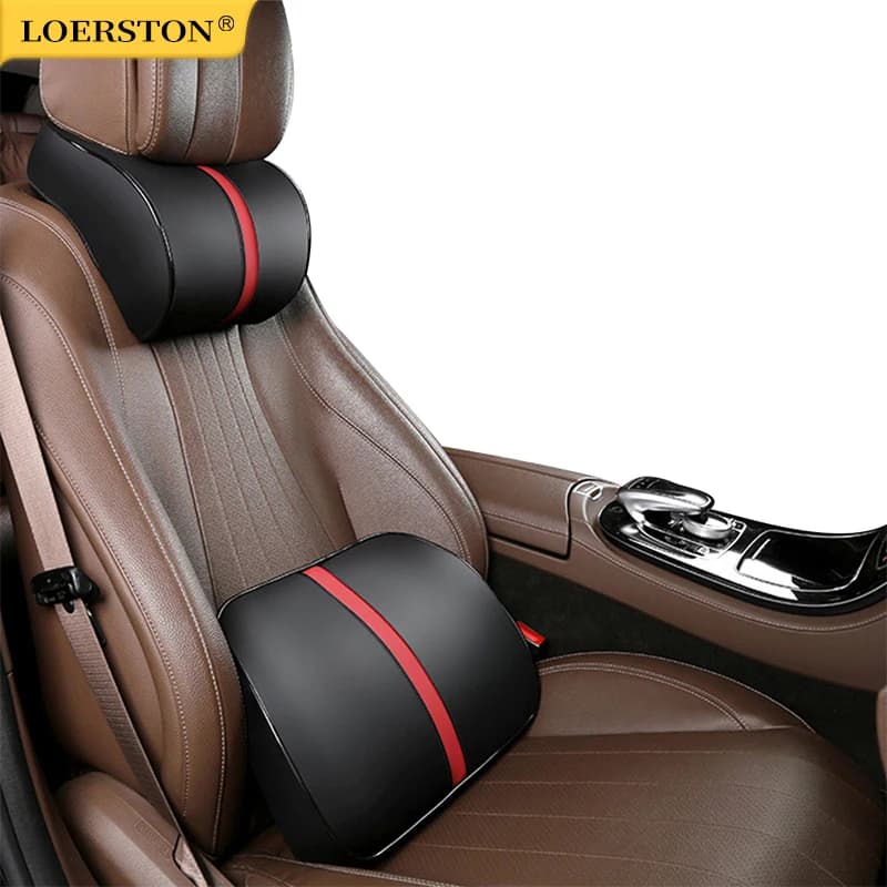 Cuscino per il collo dell'auto in pelle PU supporto per poggiatesta del sedile cuscino in Memory Foam poggiatesta automatico cuscino di supporto lombare cuscino curvo per la vita