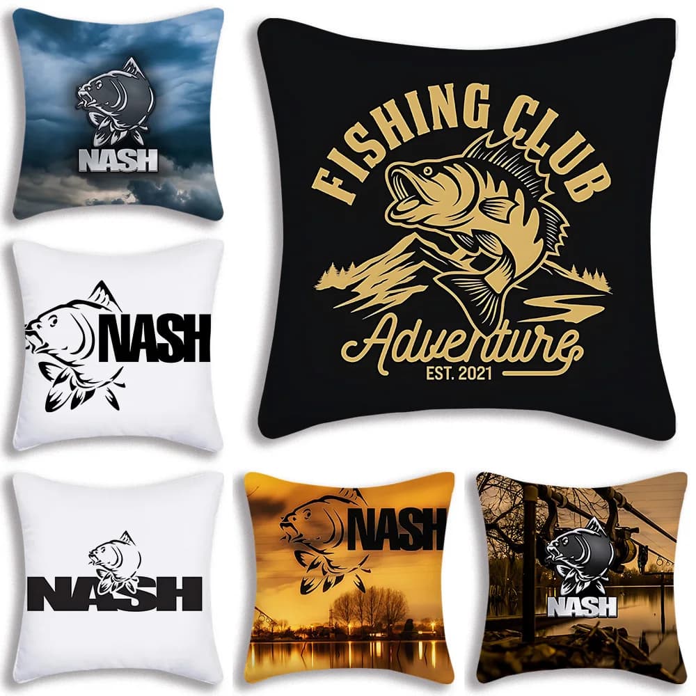 Fodere per cuscini Cool Nash Fishing logo Divano decorativo per la casa Stampa fronte-retro Fodera per cuscino corta in peluche carina