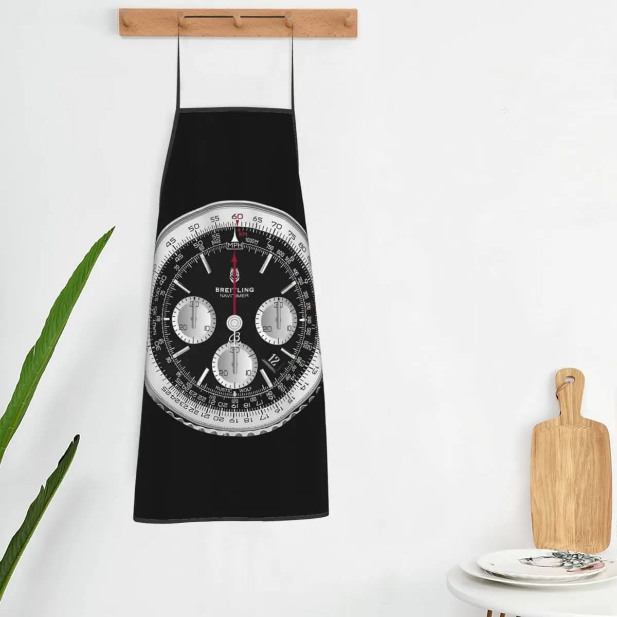 Black Luxury Watch Face Apron Chef Cooking Cuisine Tablier Bib Kitchen Cleaning Pinafore for Women Men Painting