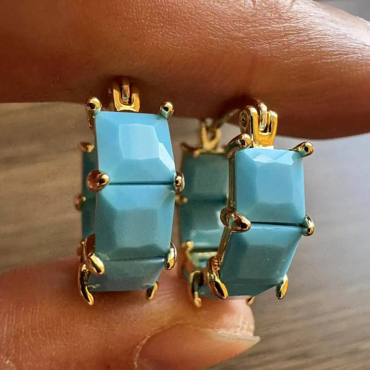 Orecchini classici a quadretti turchese alla moda per accessori per gioielli placcati in oro eleganti vintage da donna Regali per feste squisiti